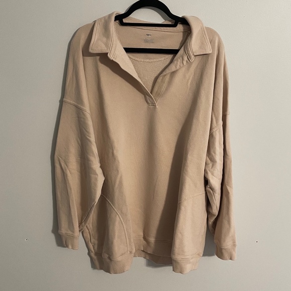 aerie Tops - Aerie distressed collared crewneck sweatshirt